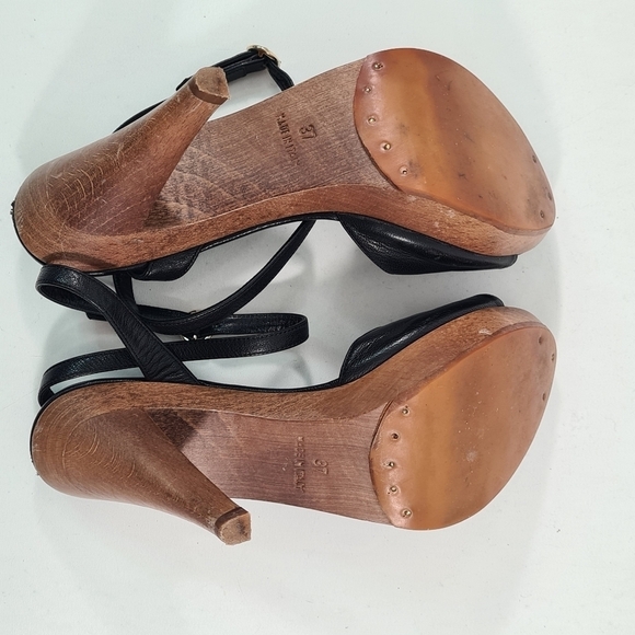 YSL Rive Gauche Black Leather Strappy Sandal Heels Size 37 - Picture 4 of 12